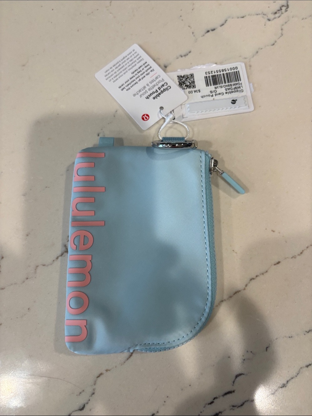 lululemon Clippable Card Pouch in Seafoam & Ballerina Pink Silver Hardware NWT